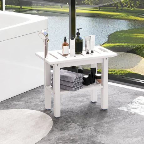 Shower bench bathroom bathroom stool waterproof with handle &amp; storage compartment shower stool up to 150 kg load capacity white