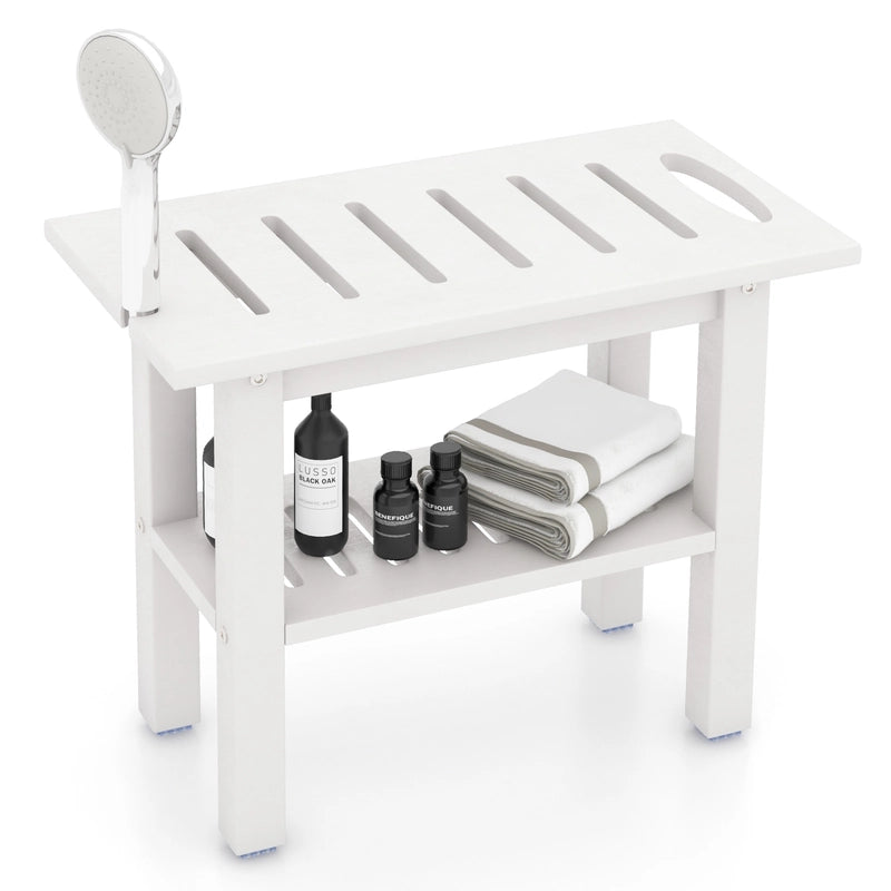 Shower bench bathroom bathroom stool waterproof with handle &amp; storage compartment shower stool up to 150 kg load capacity white