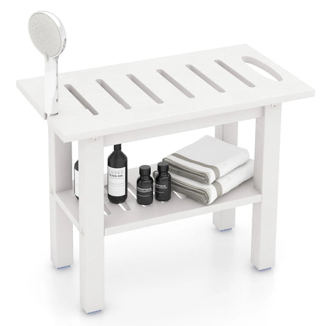 Shower bench bathroom bathroom stool waterproof with handle &amp; storage compartment shower stool up to 150 kg load capacity white