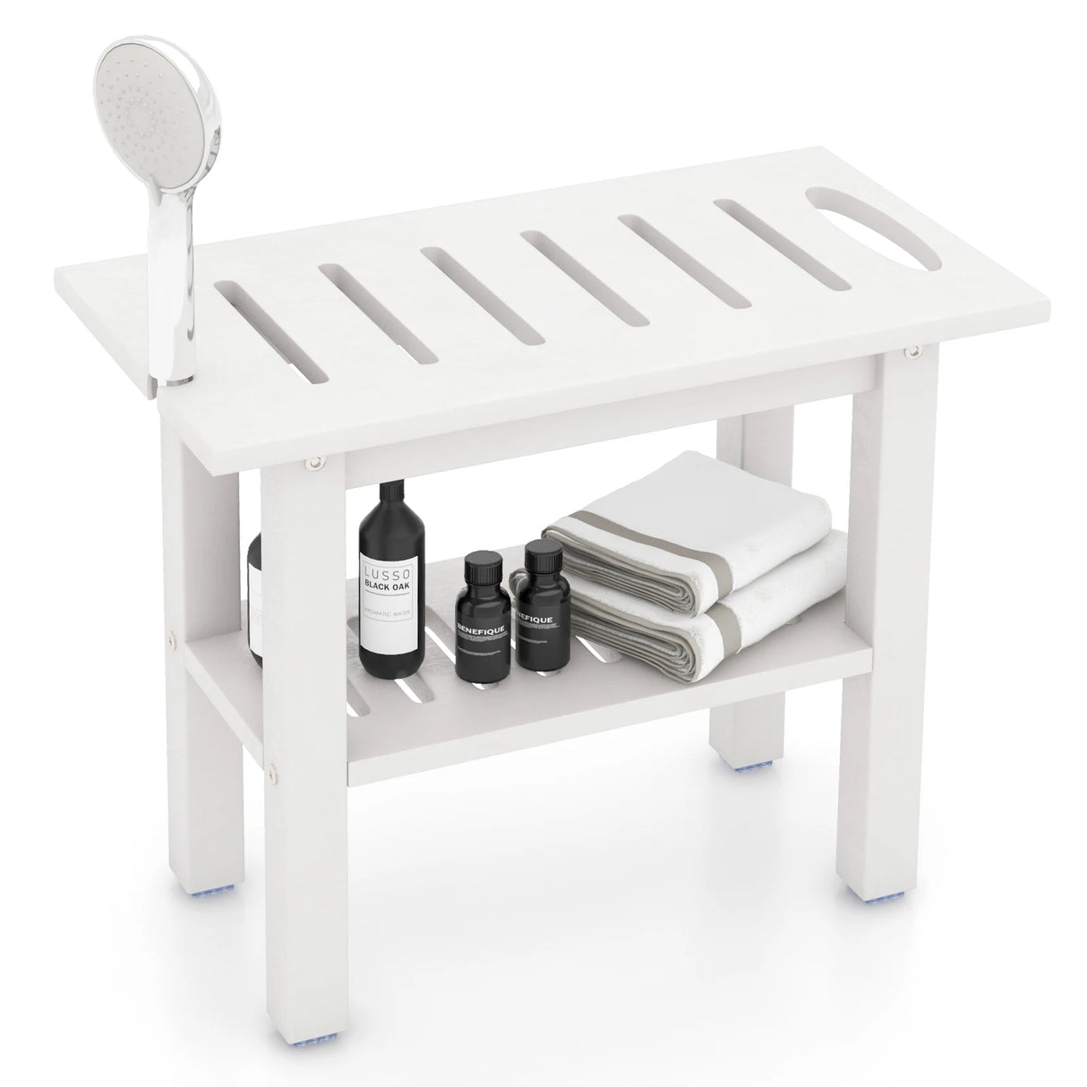 Shower bench bathroom bathroom stool waterproof with handle &amp; storage compartment shower stool up to 150 kg load capacity white