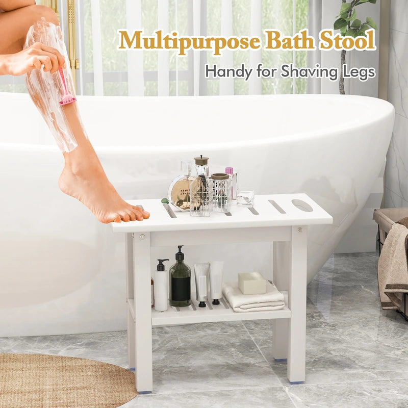 Shower bench bathroom bathroom stool waterproof with handle &amp; storage compartment shower stool up to 150 kg load capacity white