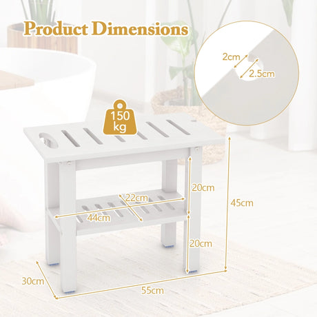 Shower bench bathroom bathroom stool waterproof with handle &amp; storage compartment shower stool up to 150 kg load capacity white