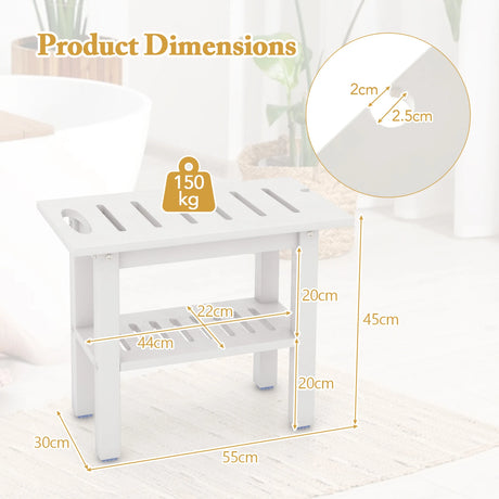 Shower bench bathroom bathroom stool waterproof with handle &amp; storage compartment shower stool up to 150 kg load capacity white