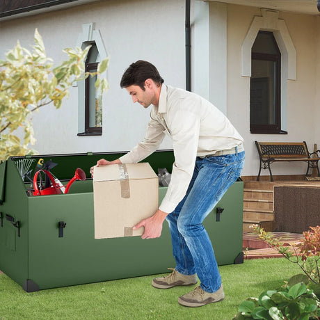 Waterproof Outdoor Storage Box with Ventilated Window, Adjustable Snap-Green