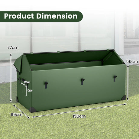 Waterproof Outdoor Storage Box with Ventilated Window, Adjustable Snap-Green