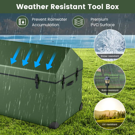Waterproof Outdoor Storage Box with Ventilated Window, Adjustable Snap-Green