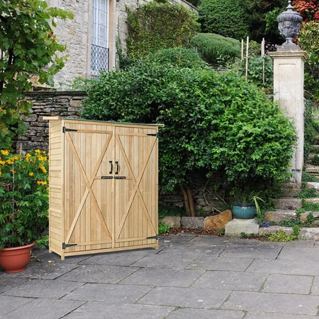 64 Inch Wooden Storage Shed Outdoor Fir Wood Cabinet