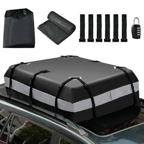 420 L roof box for car with combination lock &amp; 6 door hooks &amp; anti-slip mat waterproof roof box gray