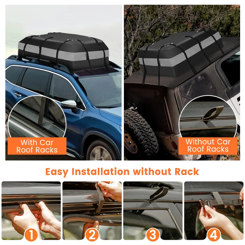 420 L roof box for car with combination lock &amp; 6 door hooks &amp; anti-slip mat waterproof roof box gray