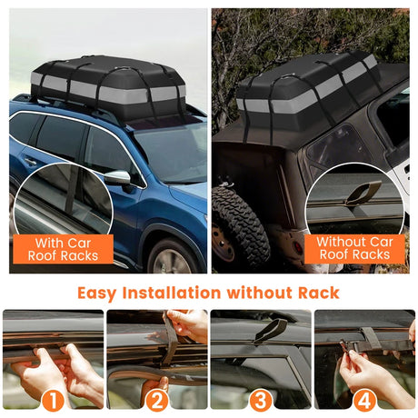 420 L roof box for car with combination lock &amp; 6 door hooks &amp; anti-slip mat waterproof roof box gray