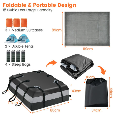 420 L roof box for car with combination lock &amp; 6 door hooks &amp; anti-slip mat waterproof roof box gray