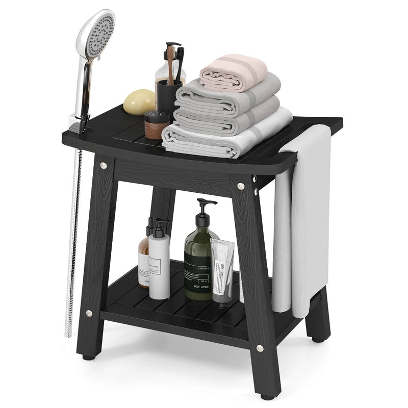 HIPS Shower Bench Seat with Handle Shower Head-Black