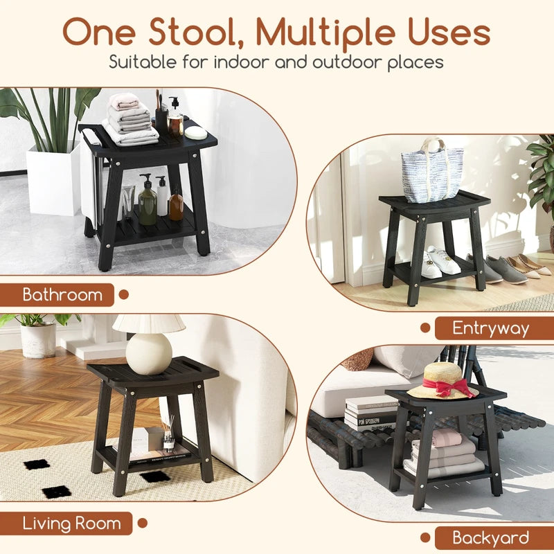 HIPS Shower Bench Seat with Handle Shower Head-Black