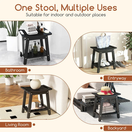 HIPS Shower Bench Seat with Handle Shower Head-Black