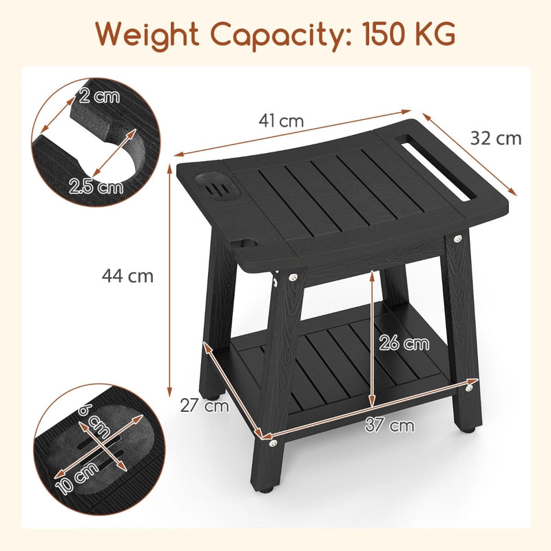 HIPS Shower Bench Seat with Handle Shower Head-Black