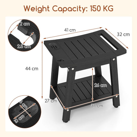HIPS Shower Bench Seat with Handle Shower Head-Black