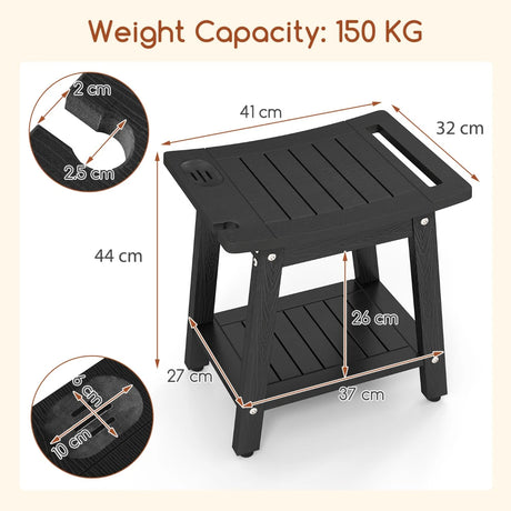 HIPS Shower Bench Seat with Handle Shower Head-Black
