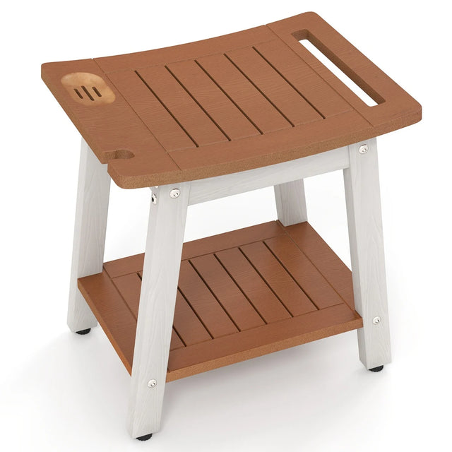 HIPS Shower Bench Seat with Handle Shower Head-Brown&White