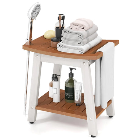 HIPS Shower Bench Seat with Handle Shower Head-Brown&White