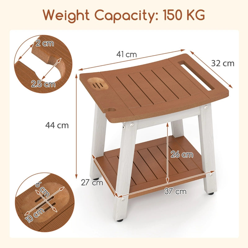 HIPS Shower Bench Seat with Handle Shower Head-Brown&White