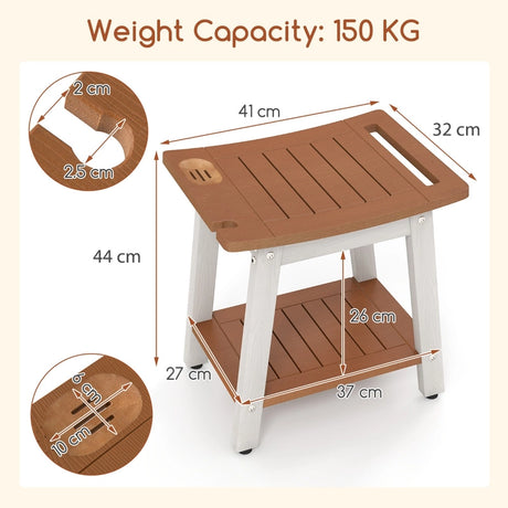 HIPS Shower Bench Seat with Handle Shower Head-Brown&White