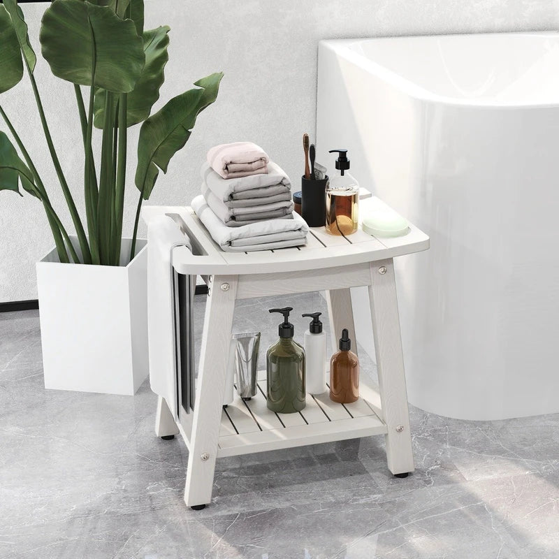 HIPS Shower Bench Seat with Handle Shower Head-White