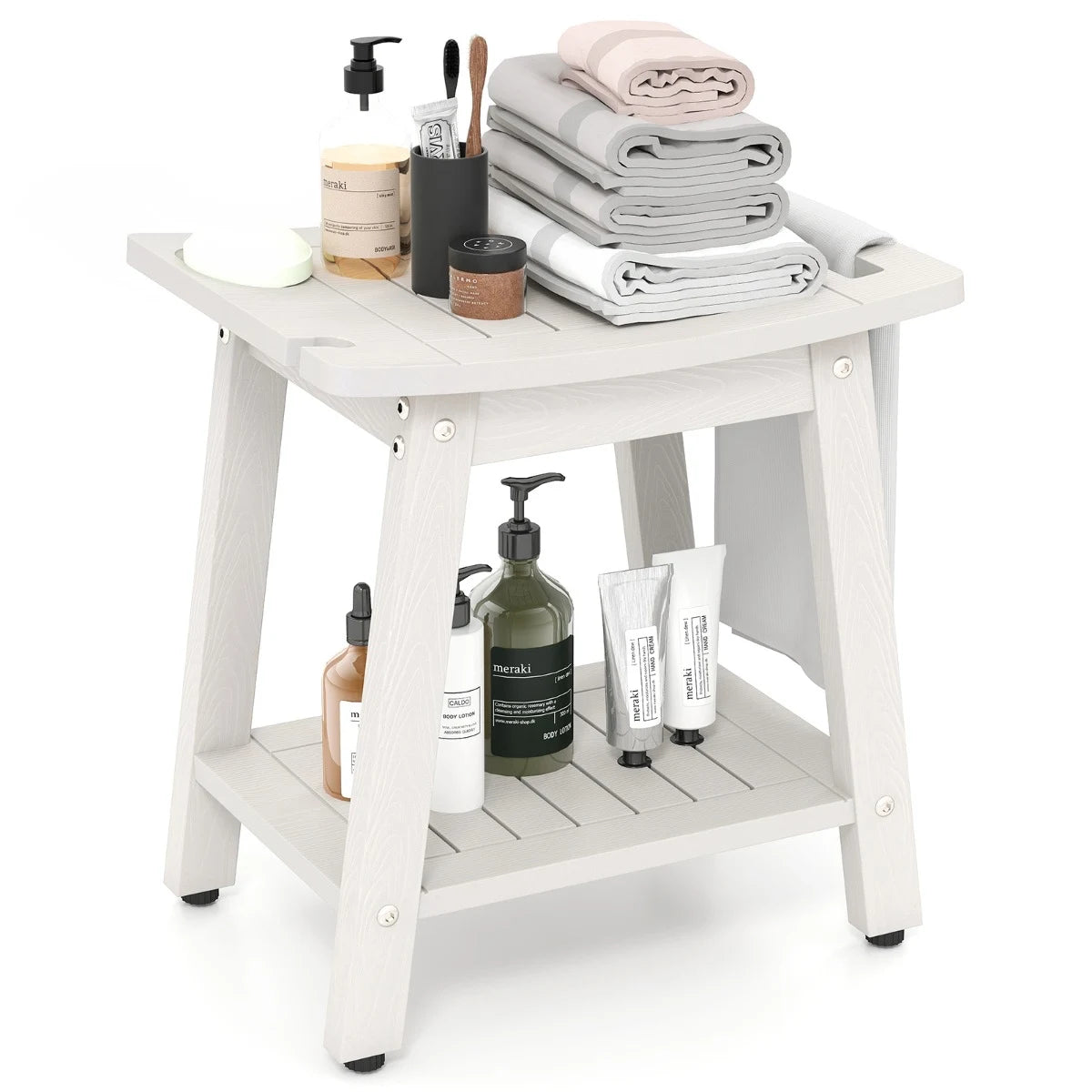 HIPS Shower Bench Seat with Handle Shower Head-White