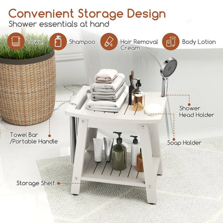 HIPS Shower Bench Seat with Handle Shower Head-White