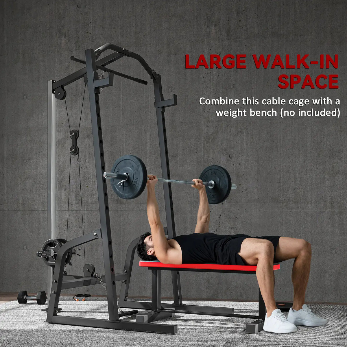 SPORTNOW Power Cage Power Rack with 15-Level Squat Rack, Cable Pulley System, Pull up Stand and Push up Stand