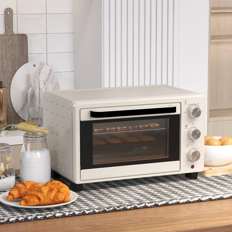 HOMCOM 21L Mini Countertop Oven, 100C-230C Adjustable Temp - White