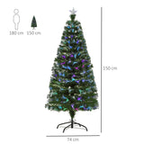 HOMCOM 5FT Multicoloured Artificial Christmas Tree w/ Fibre Optic Lights Pre-Lit Modes Metal Stand Star Holder Home Seasonal Decoration