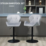 HOMCOM Bar Stools Set Of 2, Luxurious Velvet-Touch Barstools with Metal Frame Footrest Round Base Triangle Indenting Moulded Seat Adjustable Height Swivel Grey