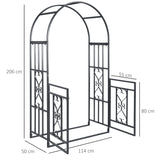 Outsunny Outdoor Garden Arch with Double Gates, Metal Garden Arbor for Climbing Plants, Roses, Vines, Wedding Arch for Outdoor, 114L x 50W x 206H cm, Dark Grey