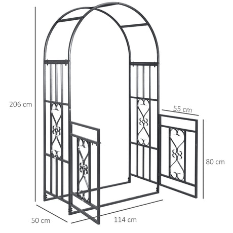 Outsunny Outdoor Garden Arch with Double Gates, Metal Garden Arbor for Climbing Plants, Roses, Vines, Wedding Arch for Outdoor, 114L x 50W x 206H cm, Dark Grey