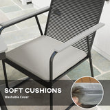 Outsunny 6 Seater Garden Dining Set with Soft Cushions, Rattan Backrest, Rectangular Plastic Top, Garden Furniture Set, Outdoor Dining Table and Chairs for Patio, Balcony, Poolside, Grey