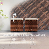 Outsunny Set of 2 Rattan Storage Ottoman, Outdoor Footstool with Removable Cushions, Garden Storage Seat for Balcony, Porch, Living Room, Beige
