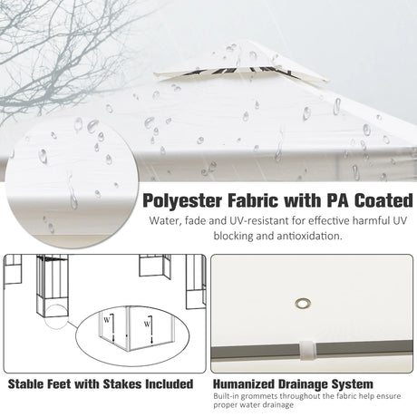 Outsunny 3 x 3m Outdoor Steel Gazebo with 2 Tier Roof, Garden Gazebo Patio Canopy Marquee Shelter with Decorative Steel Frame - Cream