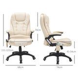 HOMCOM 6-Point Massage Office Chair with Seat Heated for Home Office, PU Leather High Back Executive Desk Chair with Adjustable Height and 360 Swivel for Work Study, Beige