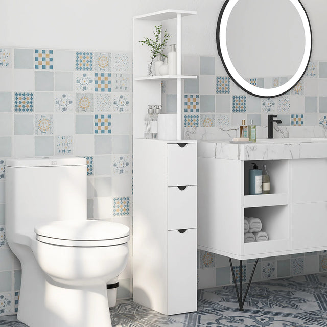 HOMCOM Slim Bathroom Storage Cabinet with Drawers, Tall Bathroom Cupboard with 2-Tier Shelf, White