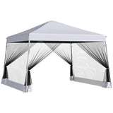 Outsunny Outdoor Garden Pop-up Gazebo Canopy Tent Sun Shade Event Shelter Folding with Adjustable Height, Mesh Screen Side Walls 3.5 M × 3.5 M Base / 3 M × 3 M Top, White