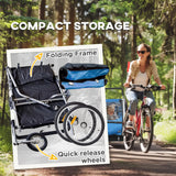 HOMCOM 2 Seat Bike Trailer with 5 Point Harness, Baby Bike Stroller with Safety Flag, Reflectors, for 18+ Months, Blue