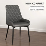 HOMCOM Set of 4 Quilted PU Leather Dining Chairs with Metal Frame 4 Legs Foot Caps Home Seating Modern Stylish Executive, Grey