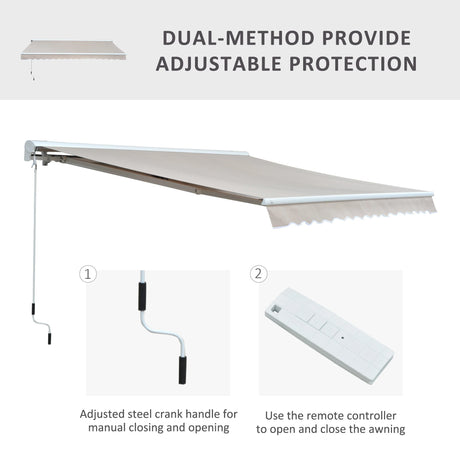Outsunny 2.95Lx2.5M  Retractable Manual/Electric Awning-Cream White/White