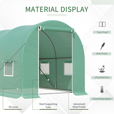 Outsunny 3L x 2W x 2H M Greenhouse  Walk-in Polytunnel Outdoor Garden Flower Vegetable Planter 25mm Diameter Galvanised Steel Frame w/ Zipped Door