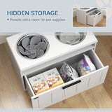 PawHut Raised Dog Bowl with Slow Feeder, Two Stainless Steel Dog Bowls, Drawer, for Large and Extra Large Dogs, White