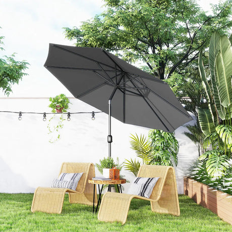 Outsunny 3(m) Tilting Parasol Garden Umbrellas, Outdoor Sun Shade with 8 Ribs, Tilt and Crank Handle for Balcony, Bench, Garden, Dark Grey