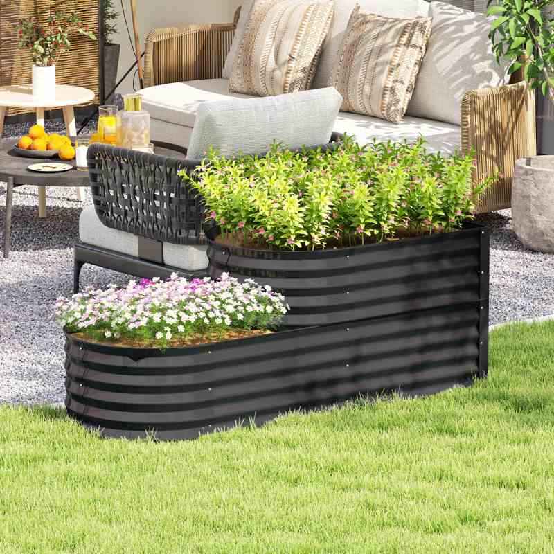 Outsunny Two-Tier Galvanised Steel Garden Planter - Dark Grey