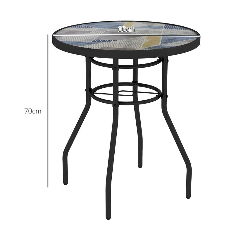 Outsunny Φ60 Garden Table, with Glass Printed Tabletop - Multicolour