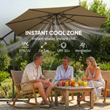 Outsunny 3 m Garden Cantilever Parasol with Cover, Round Overhanging Umbrella with 360 Rotation, Tilt, Khaki