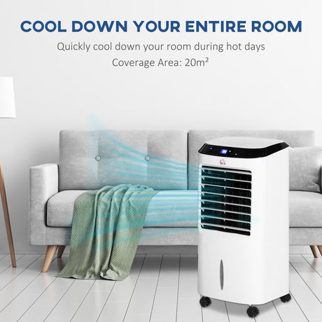 HOMCOM Portable Air Cooler, Evaporative Anion Ice Cooling Fan Water Conditioner Humidifier Unit with 10L Water Tank, 3 Modes, 3 Speed, Remote, Timer, Oscillating for Home Quiet Bedroom, White